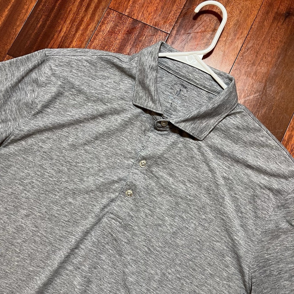 Johnnie O Polo Shirt Men L Gray Top Shelf Performance Stretch Golf Preppy Casual